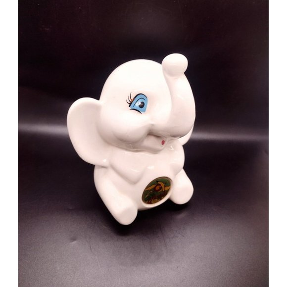 Vintage Mid-century Elephant Florida Ceramic Bank White Kitschy Handpainted - Picture 3 of 7